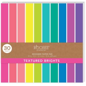 Roobee by Mara-Mi Bright Multicolor Textured Cardstock, 12″ x 12,” 210 GSM, 30 Count New