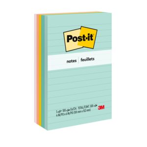 Post-it Notes, 4 in x 6 in, Beachside Cafe Collection, Lined, 5 Pads - Image 1