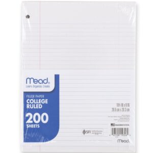 Mead Filler Paper, College Ruled, 10.5" x 8", 3 Pack, 200 Sheets - Image 1