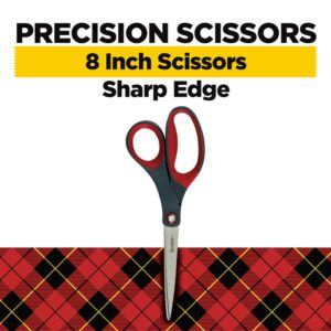 Scotch Precision Stainless Steel Crafting Scissors, 8″, Pointed, Red & Gray