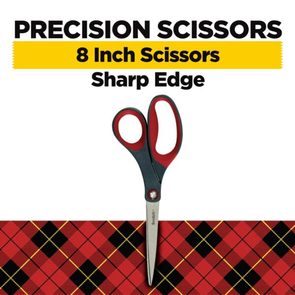 Scotch Precision Stainless Steel Crafting Scissors, 8″, Pointed, Red & Gray