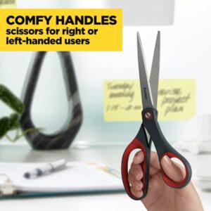 Scotch Precision Stainless Steel Crafting Scissors, 8″, Pointed, Red & Gray