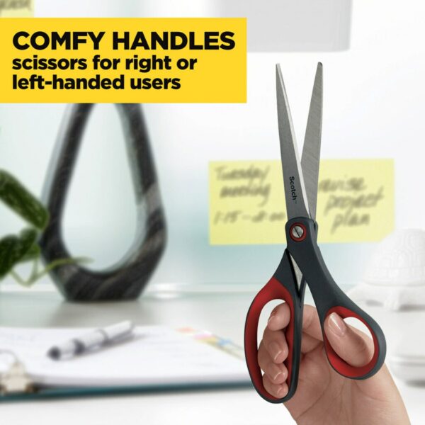 Scotch Precision Stainless Steel Crafting Scissors, 8″, Pointed, Red & Gray