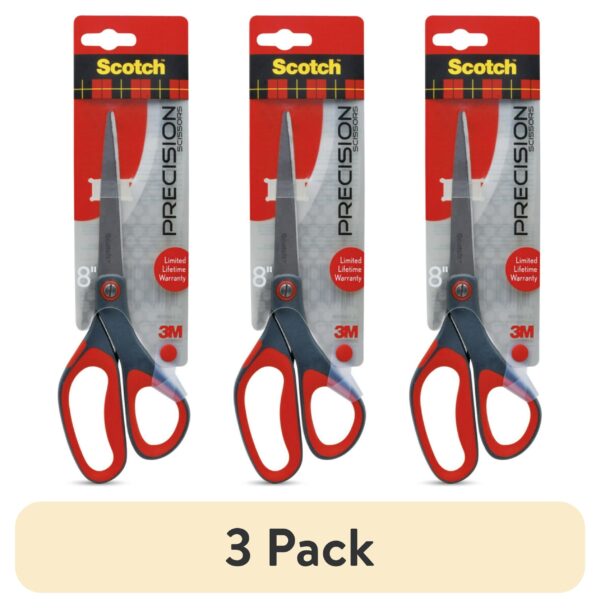 Scotch Precision Stainless Steel Crafting Scissors, 8″, Pointed, Red & Gray