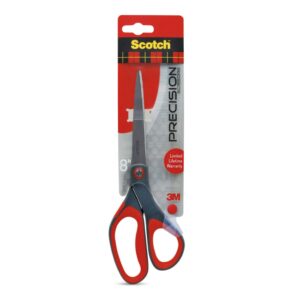 Scotch Precision Stainless Steel Crafting Scissors, 8″, Pointed, Red & Gray