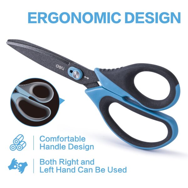 deli All Purpose Scissors with Razor Teflon Coated Blade and Soft Grip Handles, Dual-Mode Functionality, Gray and Blue