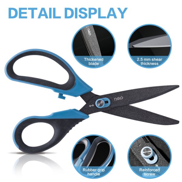 deli All Purpose Scissors with Razor Teflon Coated Blade and Soft Grip Handles, Dual-Mode Functionality, Gray and Blue