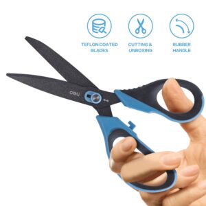 deli All Purpose Scissors with Razor Teflon Coated Blade and Soft Grip Handles, Dual-Mode Functionality, Gray and Blue