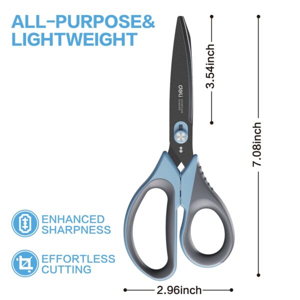 deli All Purpose Scissors with Razor Teflon Coated Blade and Soft Grip Handles, Dual-Mode Functionality, Gray and Blue