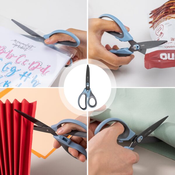 deli All Purpose Scissors with Razor Teflon Coated Blade and Soft Grip Handles, Dual-Mode Functionality, Gray and Blue