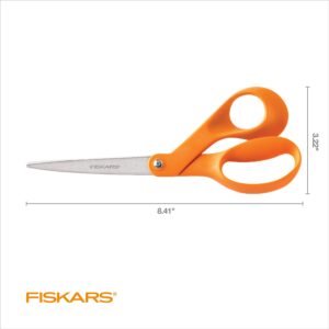 Fiskars 8 Inch Original, Orange Handled Scissors for Adults