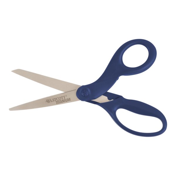 Westcott Titanium Bonded 8″ Blue Straight Scissors, Office, 1-Each, High School Level