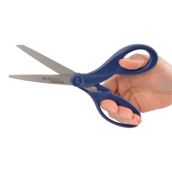 Westcott Titanium Bonded 8″ Blue Straight Scissors, Office, 1-Each, High School Level