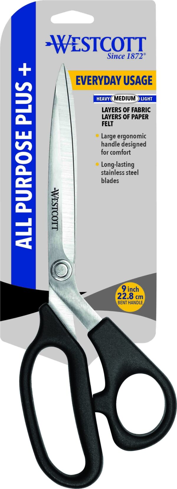 Westcott Multipurpose Scissors, All Purpose Plus, 9″, Bent, Stainless Steel, for Office, Black, 1-Count