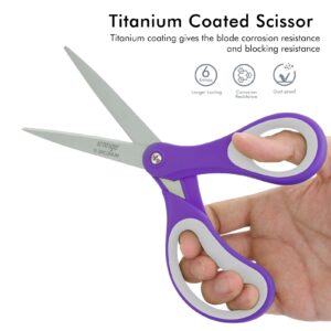 LIVINGO 8" Office Scissors Sharp Blades Titanium Office Home Crafts Cutting Paper, 3 Pack, Assorted - Image 6