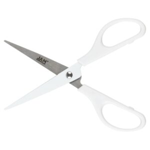 JAM Paper Arts & Crafts Scissors, 6 3/4 in, White, Ergonomic Handle & Stainless Steel Pointed Tip Blades, 1 Pack