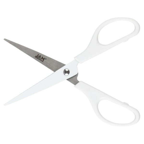 JAM Paper Arts & Crafts Scissors, 6 3/4 in, White, Ergonomic Handle & Stainless Steel Pointed Tip Blades, 1 Pack