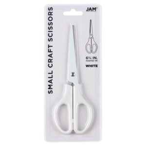 JAM Paper Arts & Crafts Scissors, 6 3/4 in, White, Ergonomic Handle & Stainless Steel Pointed Tip Blades, 1 Pack