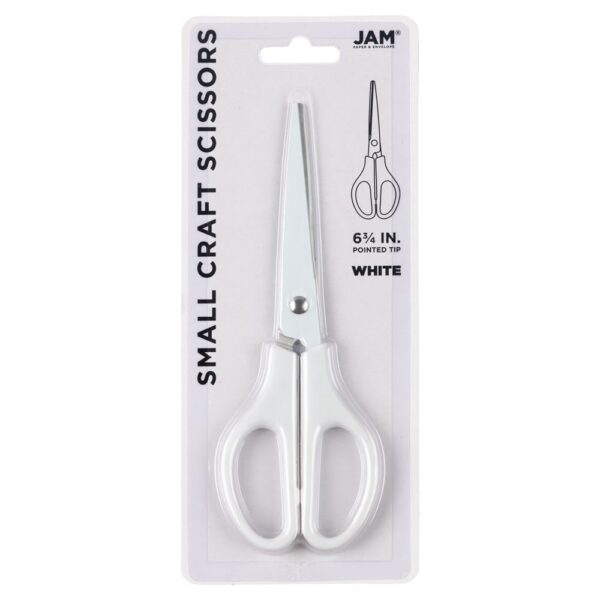 JAM Paper Arts & Crafts Scissors, 6 3/4 in, White, Ergonomic Handle & Stainless Steel Pointed Tip Blades, 1 Pack