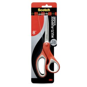 Scotch Multi-Purpose Stainless Steel Scissors, 8″, Sharp Edge, Red & Grey