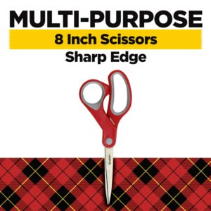 Scotch Multi-Purpose Stainless Steel Scissors, 8″, Sharp Edge, Red & Grey