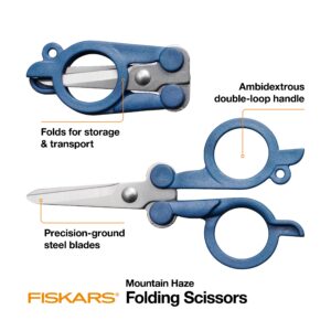 Fiskars Folding Scissors with Double-Loop Handle Stainless Steel, 4", Mountain Haze Blue - Image 4