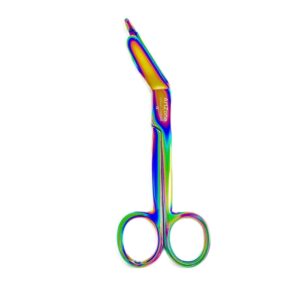 Artzone Lister Bandage Scissors – 5.5-Inch Cynamed Medical-Grade Stainless Steel Shears – Multi-Colored Rainbow Titanium Finish – Sharp Blades Cut Through Bandages, Dressing, Tape, Gauze, Cl