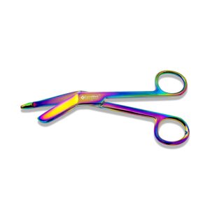 Artzone Lister Bandage Scissors – 5.5-Inch Cynamed Medical-Grade Stainless Steel Shears – Multi-Colored Rainbow Titanium Finish – Sharp Blades Cut Through Bandages, Dressing, Tape, Gauze, Cl