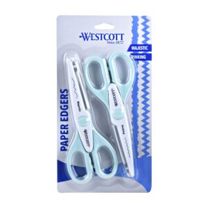 Westcott Crafting Scissors, Paper Edging, 6″, Majestic/Pinking Patterns, for Craft, Blue/White, 2-Pack