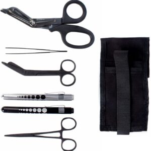 MediTac Premium First Aid Shears EMT Scissors Combo Pack (With Autoclavable 7-1/4″ Titanium Bonded Shear) With Holster – Tactical Black