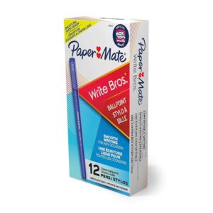 Paper Mate Write Bros Ballpoint Pens, Medium Point (1.0mm), Blue, 12 Count (3311131)