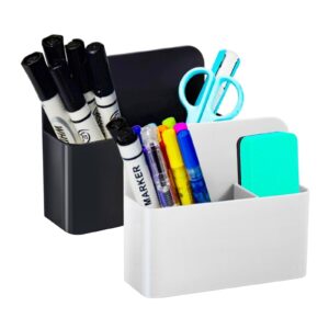 AGCAN Magnetic Pen Holder, Dry Erase Marker Holder for Whiteboard Fridge, Marker Organizer Locker Accessories, 2 Pack, Black+White