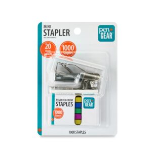 Pen+Gear 20-Sheet Mini Stapler with 1000 Staples, Clear
