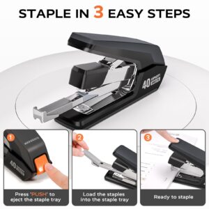 Effortless Stapler for Desk with 40-50 Sheet Capacity, 2000 Staples, 1-Touch Stapling, Ergonomic & Easy to Load Desktop Staplers, Heavy Duty Stapler, and Magnetic Staple Remover, Black - Image 6