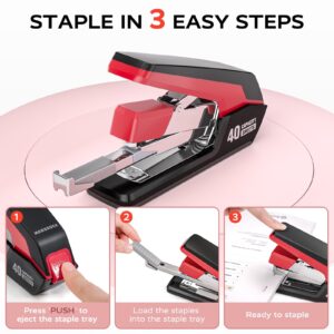 Effortless Stapler for Desk with 40-50 Sheet Capacity, 2000 Staples, 1-Touch Stapling, Ergonomic & Easy to Load Desktop Staplers, Heavy Duty Stapler, and Magnetic Staple Remover, Black - Image 9