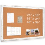 Cork Board Bulletin Board 24 x 18 Inches Cork Notice Pin Board Memo Board with Vintage Style White Wooden Frame for Display Home Decor Office Kitchen with 10 Pushpins, White Framed