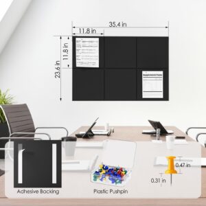 MaxGear Large Cork Board for Wall 36″ x 24″, Black Bulletin Board, 6 Pack Felt Wall Tiles with Pushpins