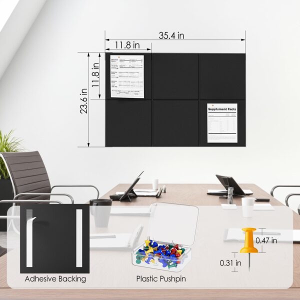 MaxGear Large Cork Board for Wall 36″ x 24″, Black Bulletin Board, 6 Pack Felt Wall Tiles with Pushpins