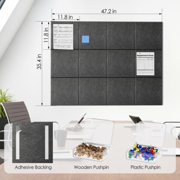 MaxGear Large Cork Board for Wall 48″ x 36″, 12 Pack Felt Wall Tiles with Pushpins, Dark Gray Bulletin Board, Pin Board Tack Board for Office, Home, Decoration