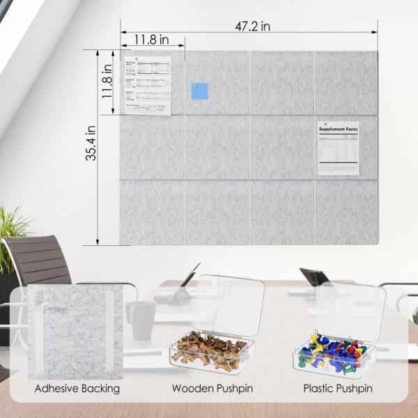 MaxGear Large Cork Board for Wall 48″ x 36″, 12 Pack Felt Wall Tiles with Pushpins, Dark Gray Bulletin Board, Pin Board Tack Board for Office, Home, Decoration