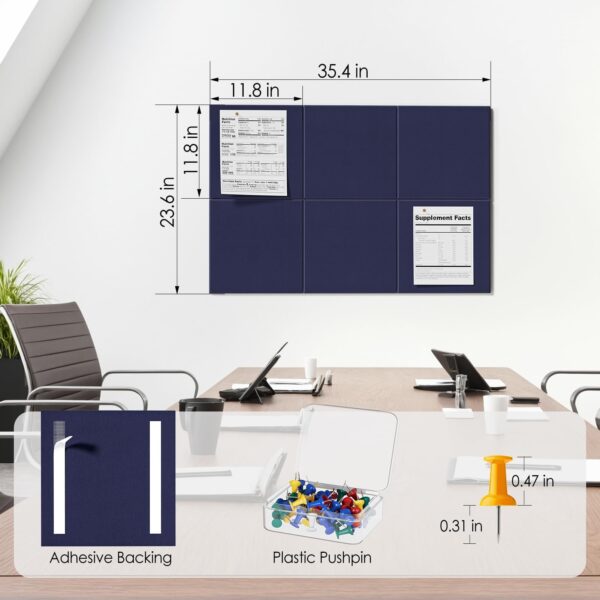 MaxGear Large Cork Board for Wall 36″ x 24″, Dark Blue Bulletin Board, 6 Pack Felt Wall Tiles with Pushpins