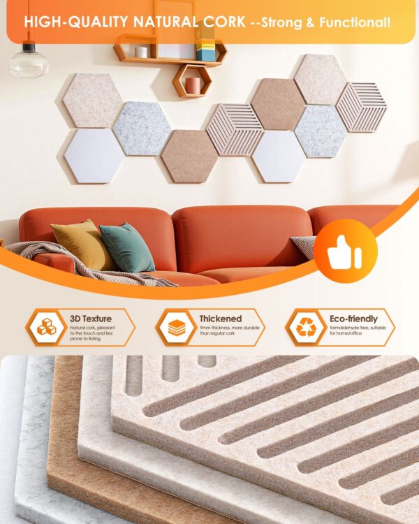 FOX FAIRY Hexagon Cork Boards for Walls Decor 10 pack with 50 Pins,Pin Board for Office,Home & Classroom Decor
