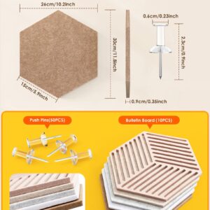 FOX FAIRY Hexagon Cork Boards for Walls Decor 10 pack with 50 Pins,Pin Board for Office,Home & Classroom Decor