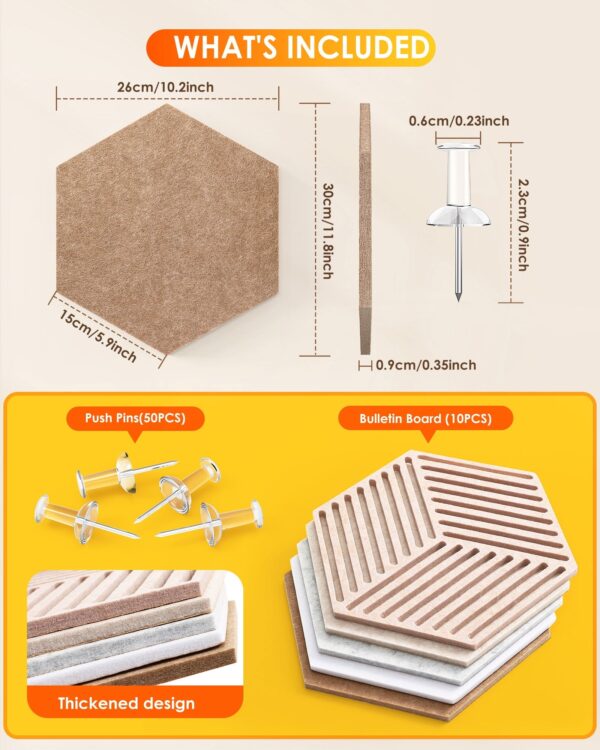 FOX FAIRY Hexagon Cork Boards for Walls Decor 10 pack with 50 Pins,Pin Board for Office,Home & Classroom Decor