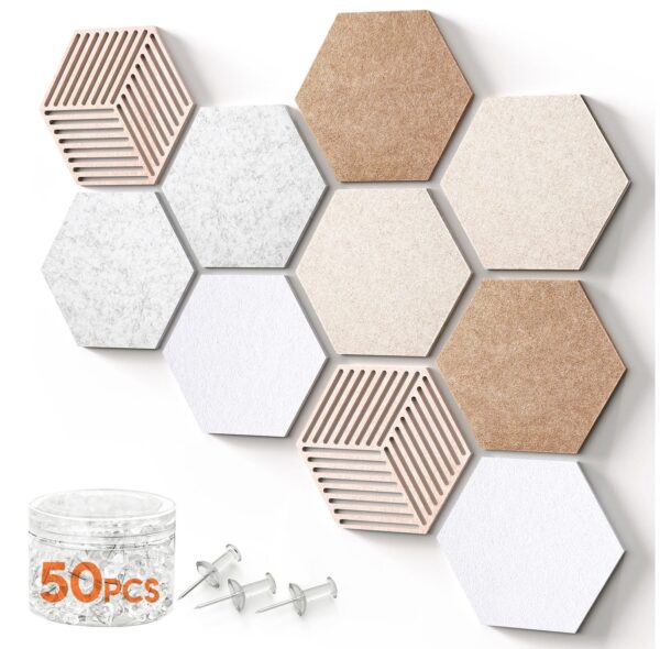 FOX FAIRY Hexagon Cork Boards for Walls Decor 10 pack with 50 Pins,Pin Board for Office,Home & Classroom Decor