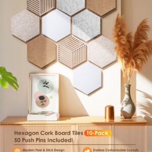 FOX FAIRY Hexagon Cork Boards for Walls Decor 10 pack with 50 Pins,Pin Board for Office,Home & Classroom Decor