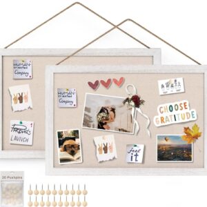 Sfugno Wood Bulletin Boards, 2-Pack Linen Wall Bulletin Board, Decorative Hanging Pin Board, Frame Cork Board Light Bulletin Boards for Home Kitchen Office