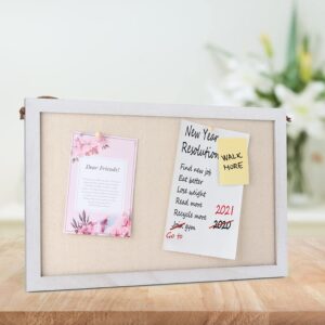 Sfugno Wood Bulletin Boards, 2-Pack Linen Wall Bulletin Board, Decorative Hanging Pin Board, Frame Cork Board Light Bulletin Boards for Home Kitchen Office