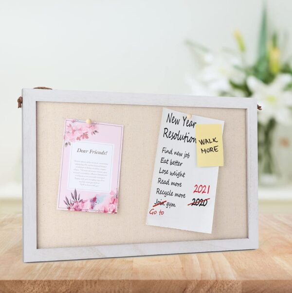 Sfugno Wood Bulletin Boards, 2-Pack Linen Wall Bulletin Board, Decorative Hanging Pin Board, Frame Cork Board Light Bulletin Boards for Home Kitchen Office