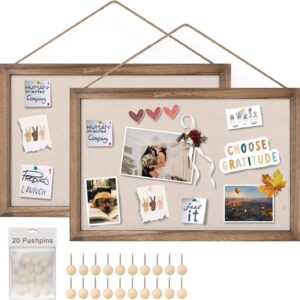 Sfugno Wood Bulletin Boards, 2-Pack Linen Wall Bulletin Board, Decorative Hanging Pin Board, Frame Cork Board Light Bulletin Boards for Home Kitchen Office